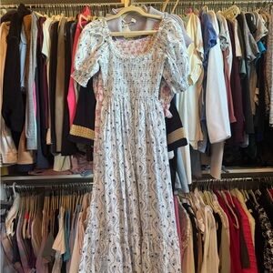 Hill House Louisa Blue Vine Small Elegant Blue and White Floral Dress